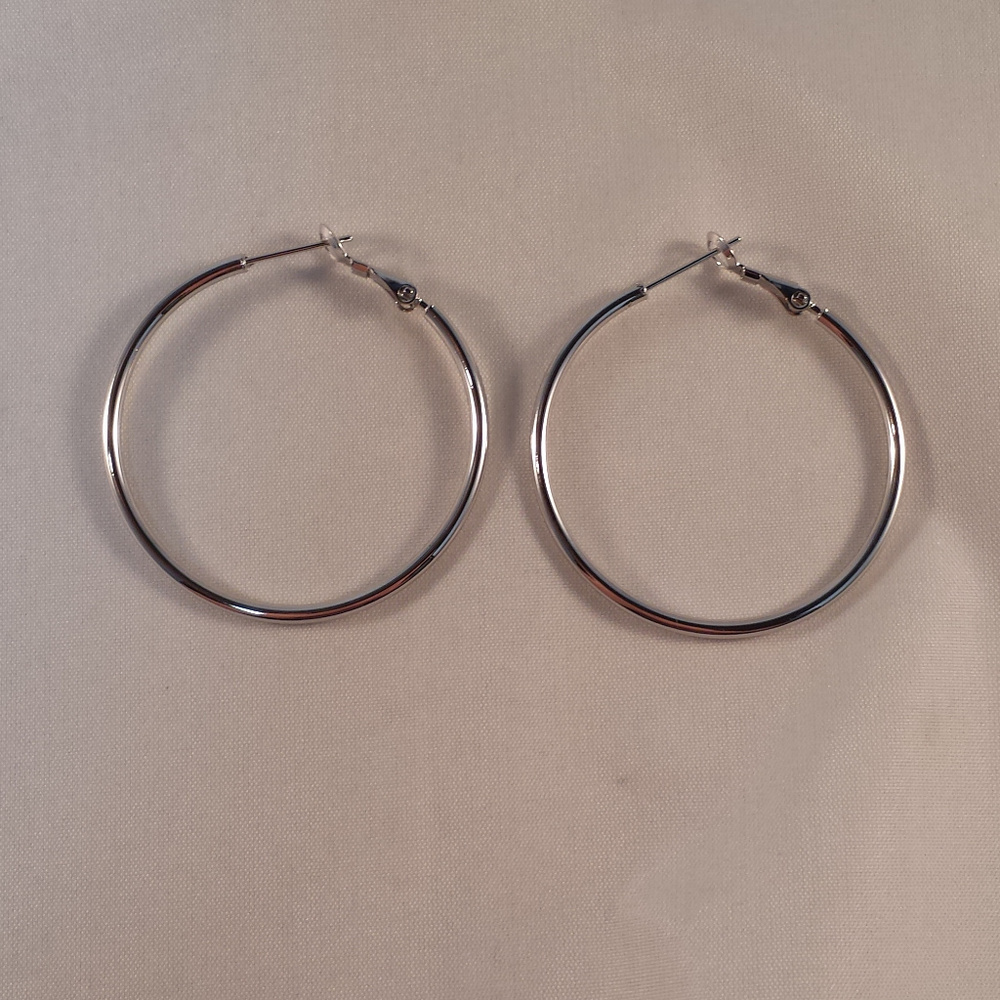 18K White Gold Filled Big Smooth Hoop Dangle Earrings 40mm or 1.57" Party Gift - Picture 3 of 4